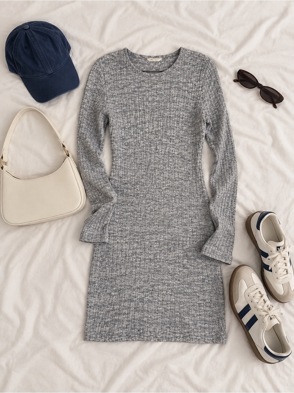 Maxwell XXL Gray Marled Ribbed Knit Long Sleeve Bodycon Mini Sweater Dress